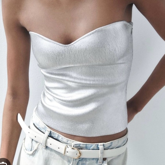 Zara Silver Tube Top Size Cal - Picture 2 of 4